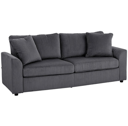 Modern 3 Seater Sofa with Spring Cushion, 212 cm Fabric Jumbo Cord Sofa Couch with 2 Scatter Cushions, Upholstered Corduroy Settee for Living Room, Bedroom, Home Office