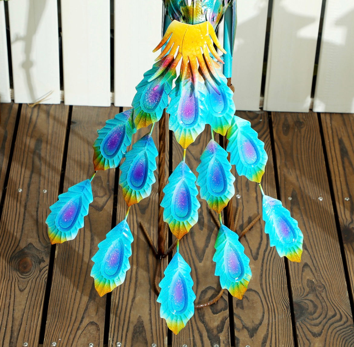 Peacock Garden Statue, Standing Garden Ornament, Metal Garden Gift with Stakes for Patio Pond Landscape Decoration