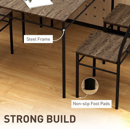 Five-Piece Minimal Dining Set Oak-Effect Black Table & Chairs Modern Home Furniture