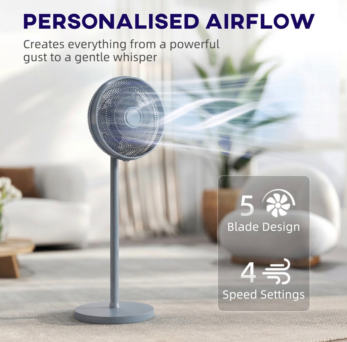 40 cm Standing Fan, Cooling Floor Fan with 80° Oscillating, Adjustable Tilt and Height, 4 Speed, Remote Control