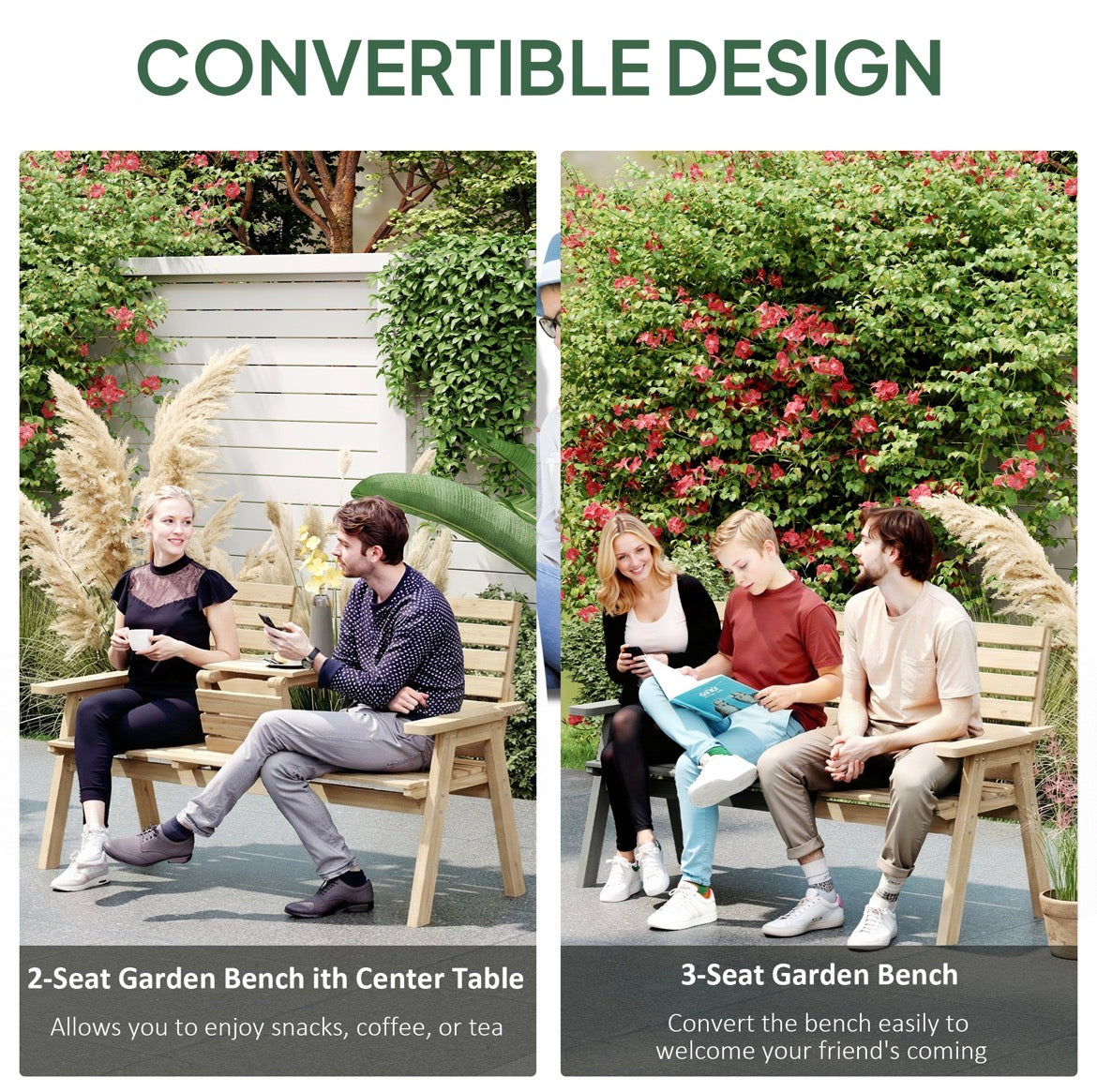 Garden Bench Convertible 2 to 3 Seater