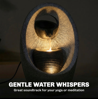 Water Feature with 2-Tier Bowls, Garden Water Fountain with Pump and LED Lights, Resin Cascading Waterfall