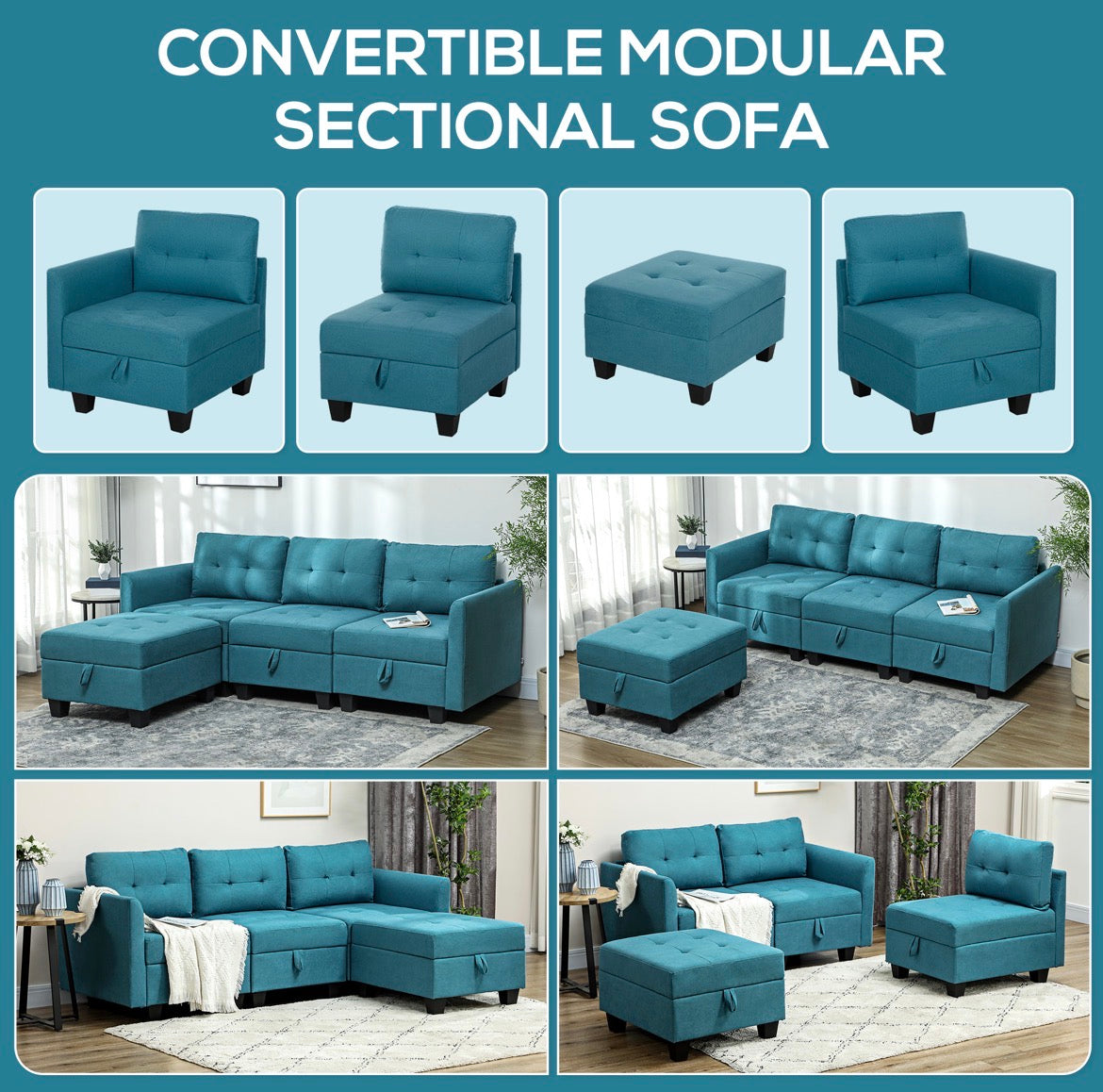 Modular Sofa with Storage L-Shape Comfortable and Space-Saving Design for Modern Living Rooms