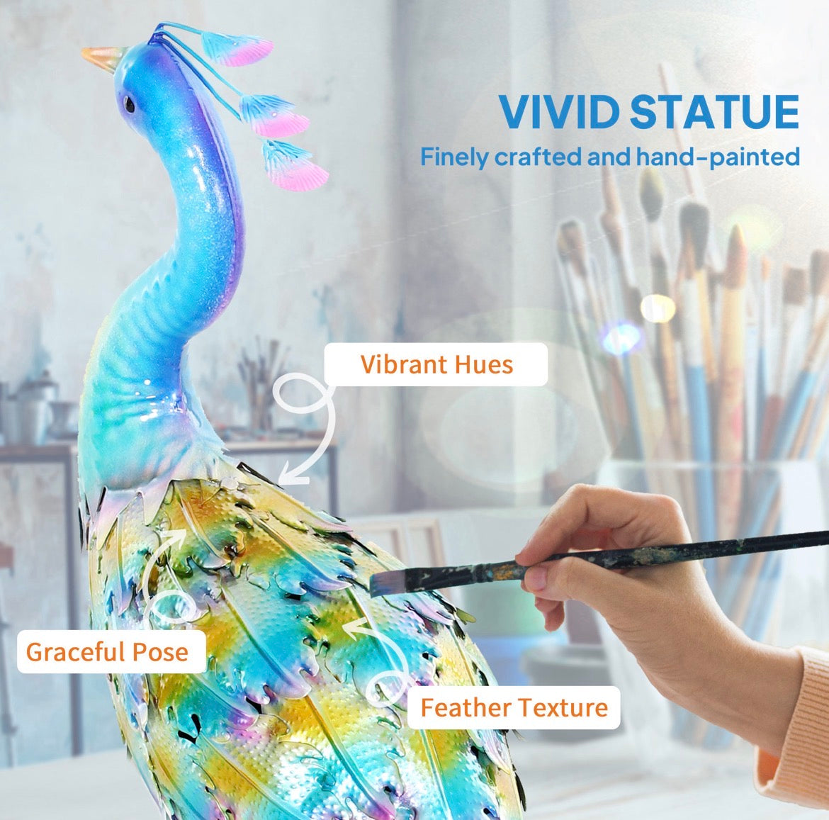 Peacock Garden Statue, Standing Garden Ornament, Metal Garden Gift with Stakes for Patio Pond Landscape Decoration