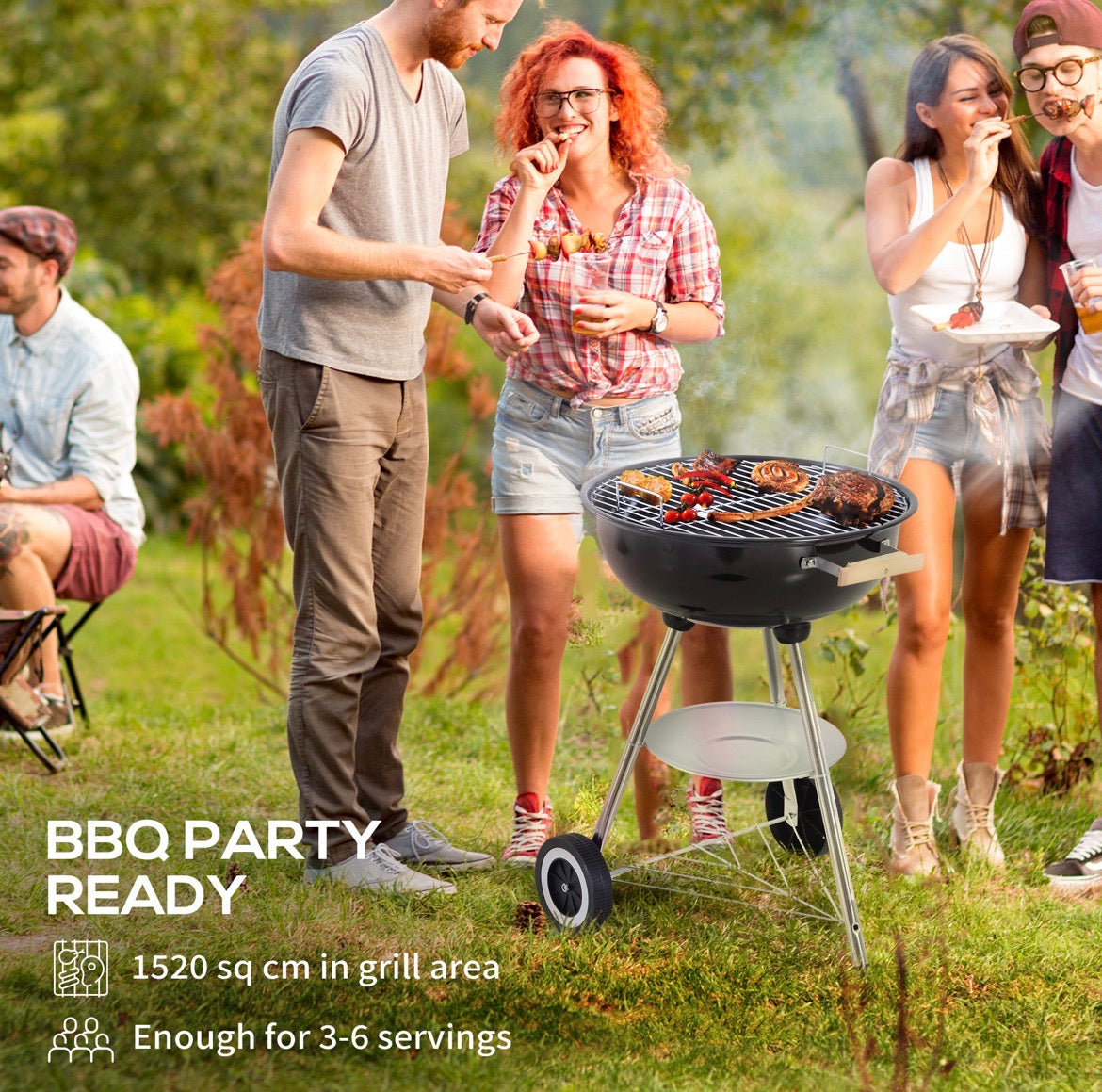 Portable Charcoal Grill BBQ Smoker with Lid Outdoor Heat Control Party Patio Barbecue Garden