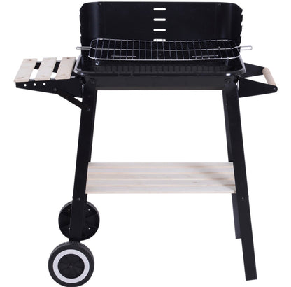 Charcoal BBQ Barbecue Grill Outdoor Patio Garden Heating Smoker with Side Trays Storage Shelf and Wheels
