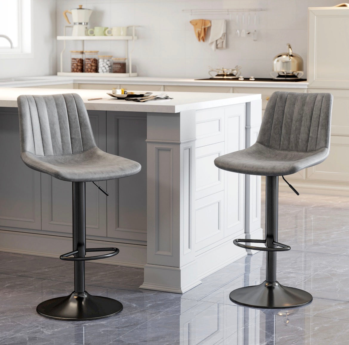 Leather Upholstered Bar Stools-Set of 2