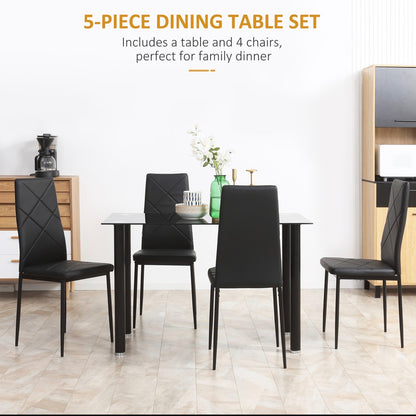 Modern Dining Table Set for 4, Space-Saving 5 Pieces Kitchen Table Set with Rectangle Table and Steel Frame