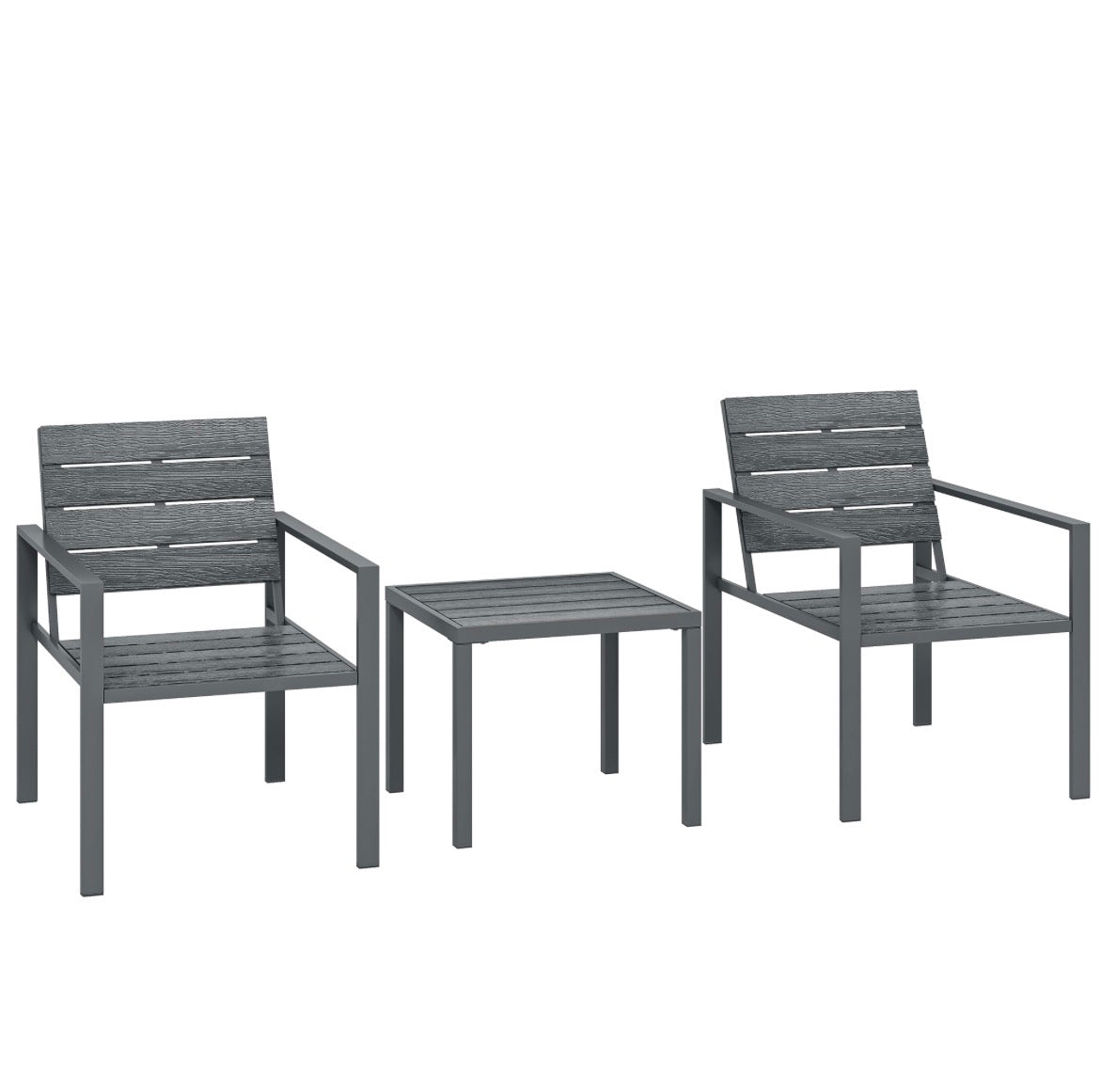 3 Pieces Garden Bistro Set for Outdoor Bistro Table and Chairs with Metal Frame Plastic Patio Furniture Set