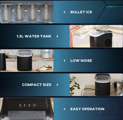 Portable Ice Maker Machine Countertop 12 KG in 24 H 9 Cubes in 6 Mins with Handle Ice Scoop and Basket for Home Office Kitchen Bar Party RV