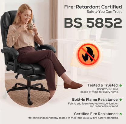Executive Home Office Chair Reclining Function Footrest Computer Desk Chair High Back