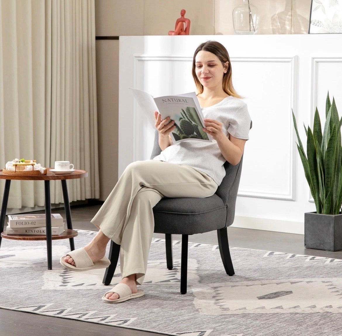 Single Sofa With Backrest Pillow Dining Chair Tub Chair Upholstered Wood Leg