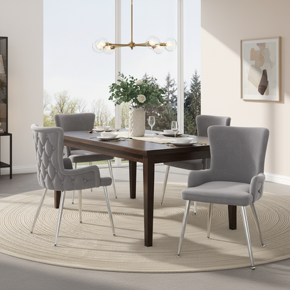 Dining Chairs Set of 6-Grey Velvet