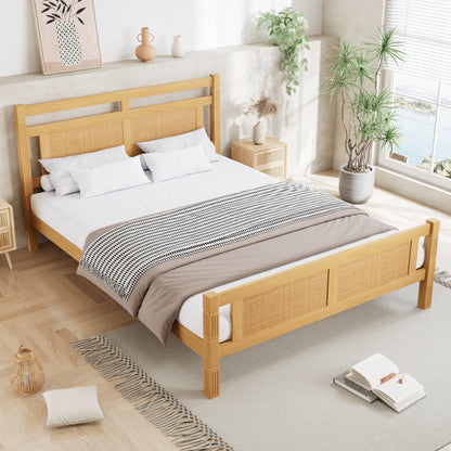 Wooden Double Bed 4ft6 - Rattan Style