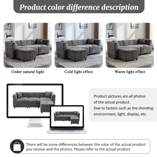 80-Sectional Sofa Couch With Removable Storage Ottoman