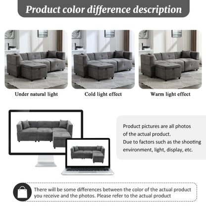 80-Sectional Sofa Couch With Removable Storage Ottoman