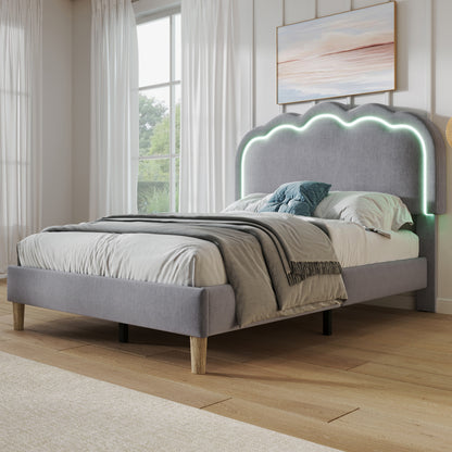 Grey Linen Single Bed 3ft with LED Lights