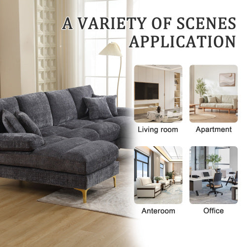 Modular Sofa Double Chaise With Chenille Fabric