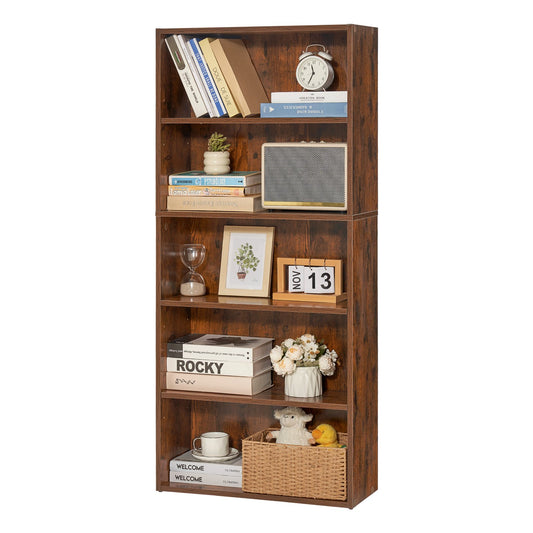 5-Tier Wooden Bookshelf - Brown