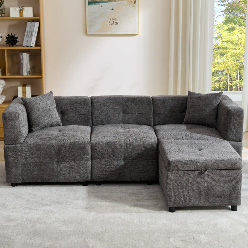 80-Sectional Sofa Couch With Removable Storage Ottoman
