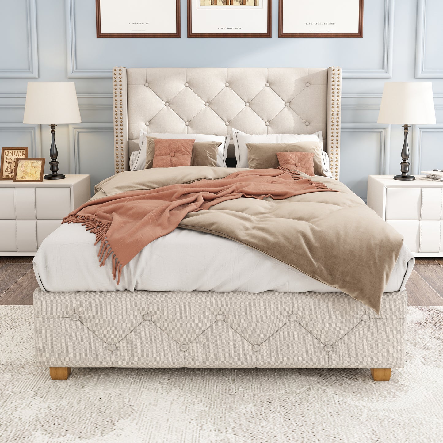 Beige Linen Single Bed 3ft