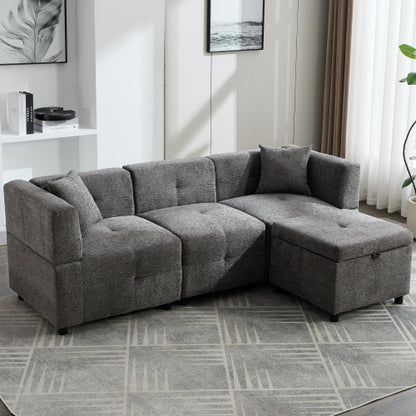 80-Sectional Sofa Couch With Removable Storage Ottoman