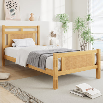 Wooden Single Bed 3ft - Rattan Style