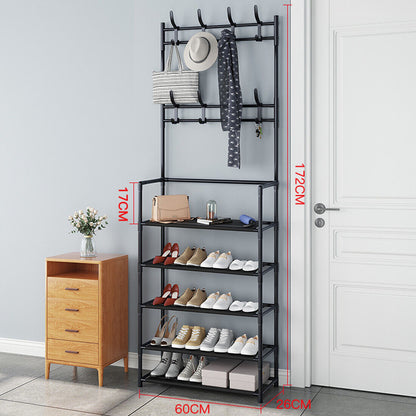 Black Metal Coat Stand with 5-Tier Shoe Rack