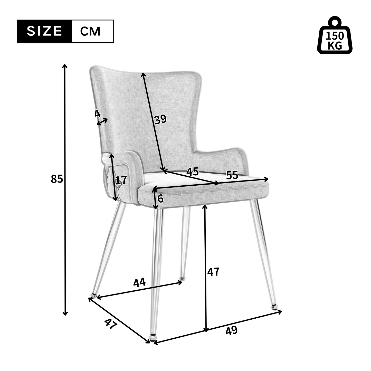 Dining Chairs Set of 6-Grey Velvet