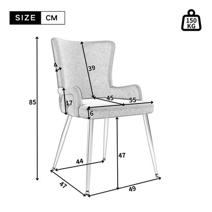 Dining Chairs Set of 6-Grey Velvet
