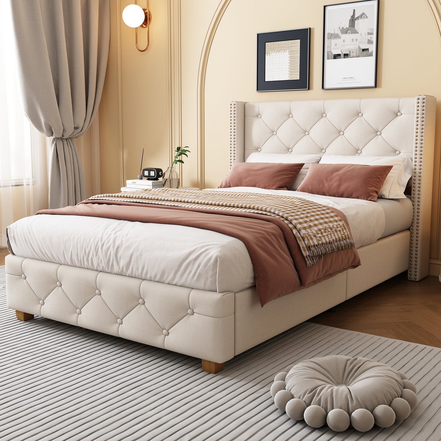 Beige Linen Single Bed 3ft