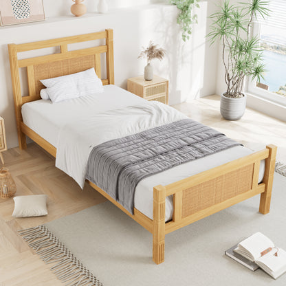 Wooden Single Bed 3ft - Rattan Style