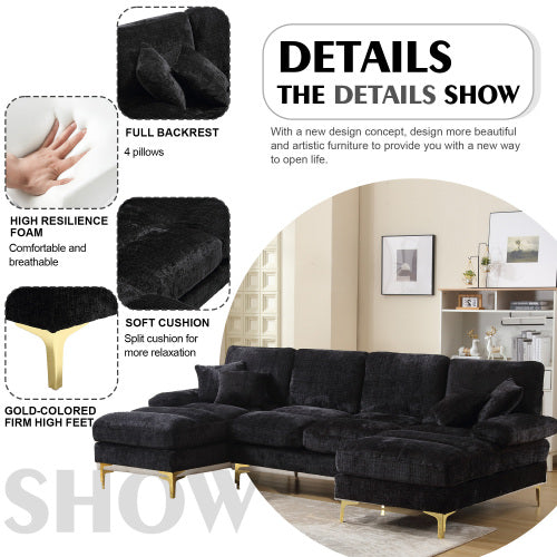 Modular Sofa Double Chaise With Chenille Fabric
