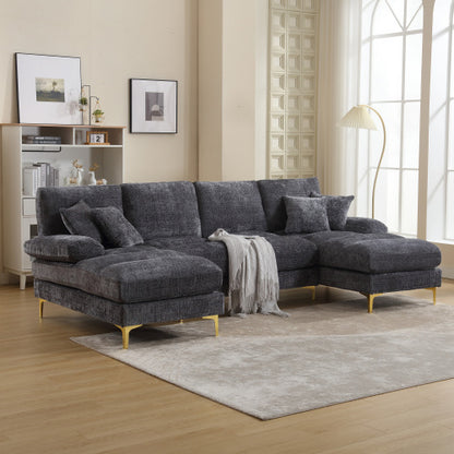 Modular Sofa Double Chaise With Chenille Fabric