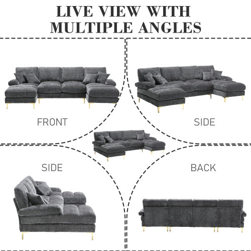 Modular Sofa Double Chaise With Chenille Fabric