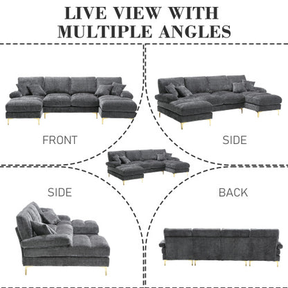 Modular Sofa Double Chaise With Chenille Fabric