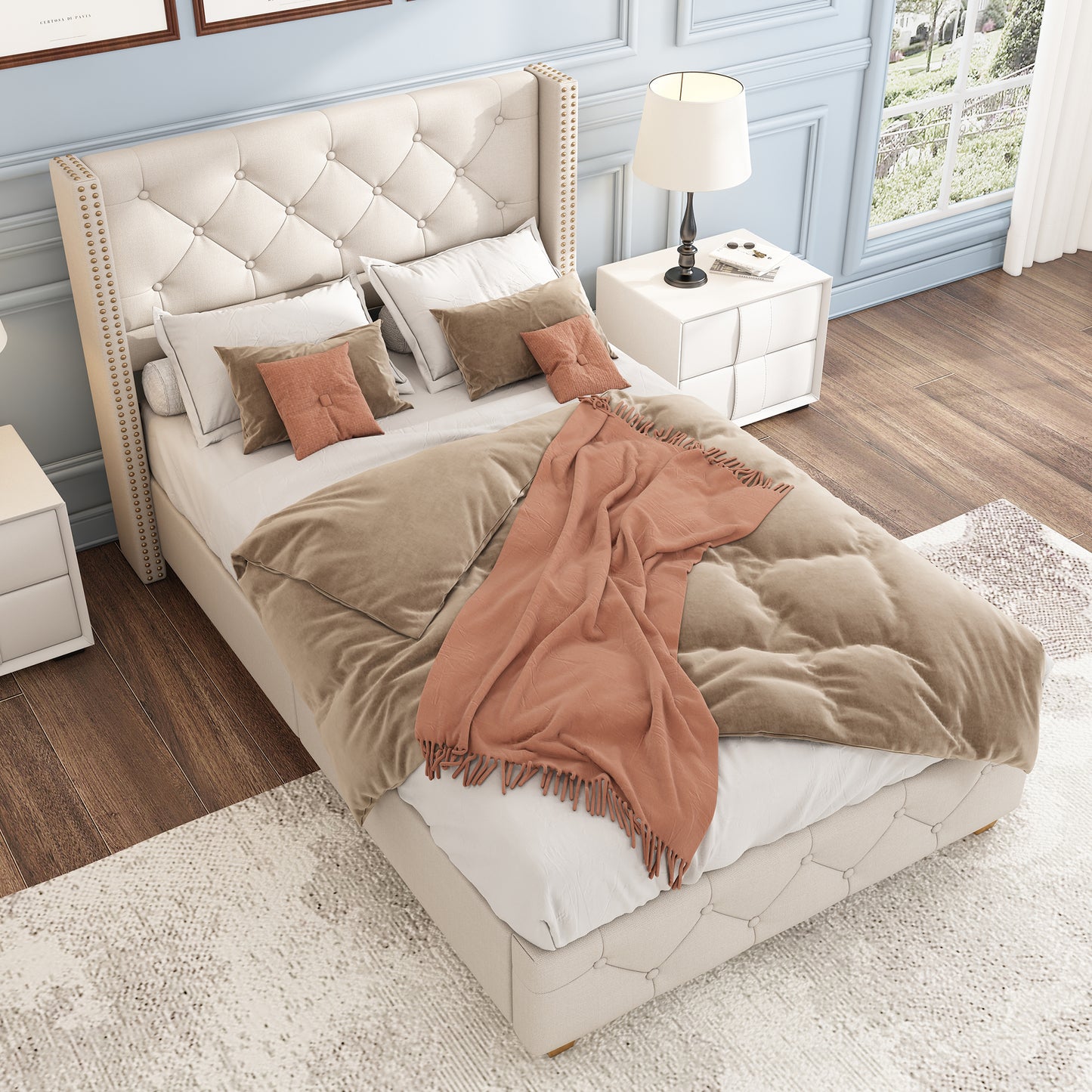 Beige Linen Single Bed 3ft