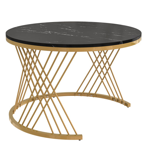 2-in-1 Coffee Table - Round Marble & Rattan