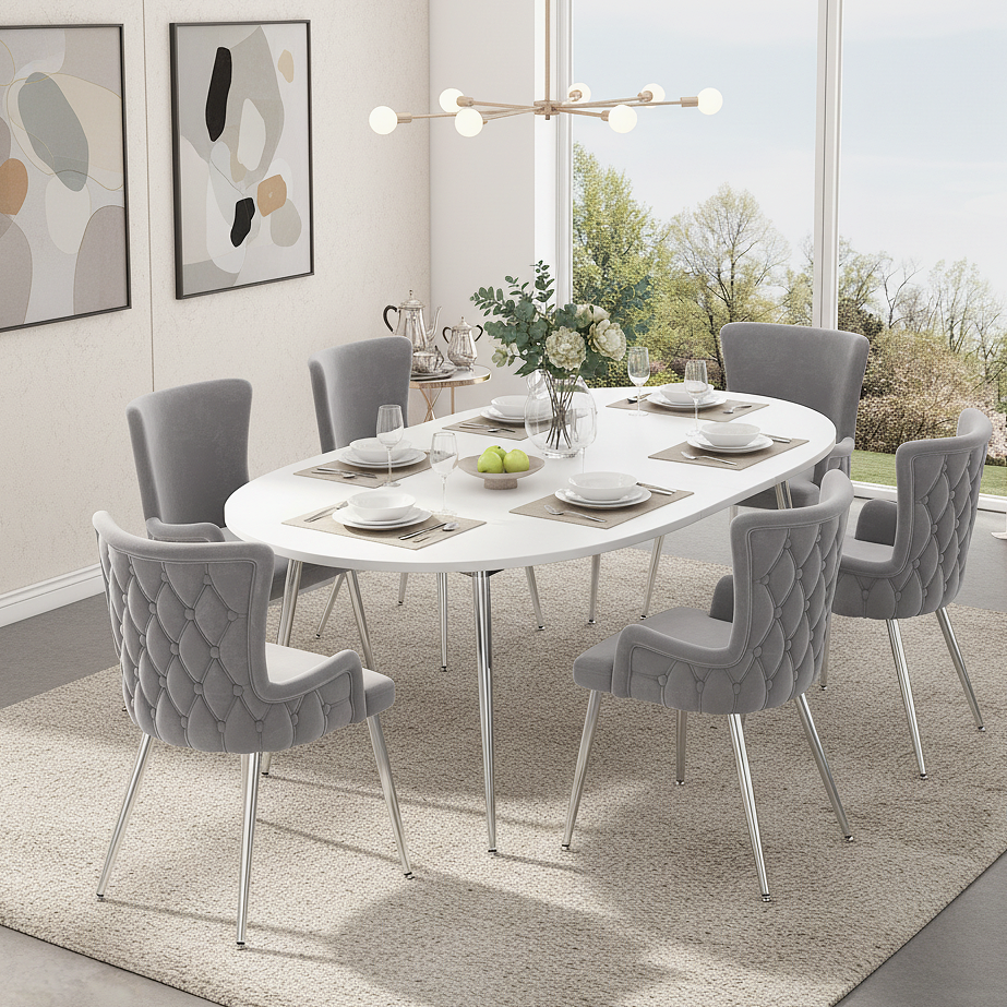 Dining Chairs Set of 6-Grey Velvet