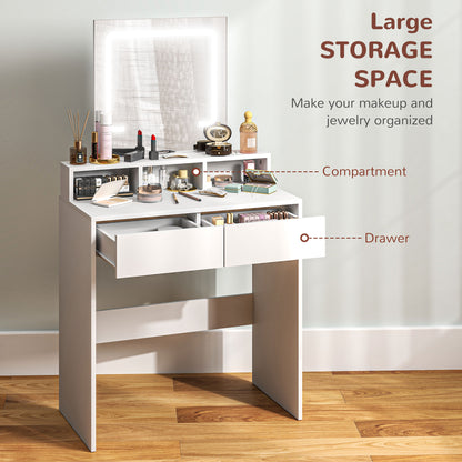 Storage Dressing Table, With LED Light Mirror