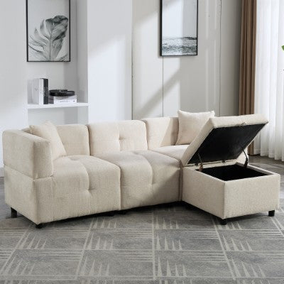 80-Sectional Sofa Couch With Removable Storage Ottoman