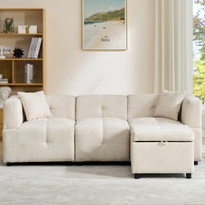 80-Sectional Sofa Couch With Removable Storage Ottoman
