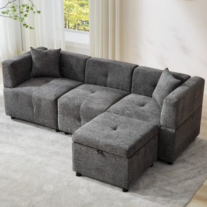 80-Sectional Sofa Couch With Removable Storage Ottoman
