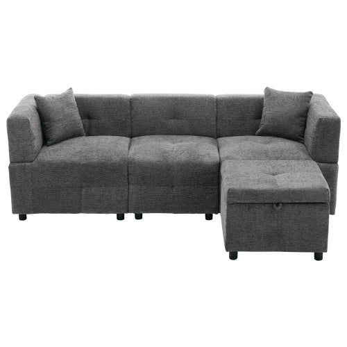 80-Sectional Sofa Couch With Removable Storage Ottoman