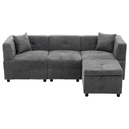 80-Sectional Sofa Couch With Removable Storage Ottoman