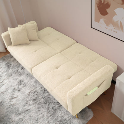 3-Seater Sofa Bed With Three Adjustable Backrest Angles, Gold Legs, Cushions And Side Storage Pockets.